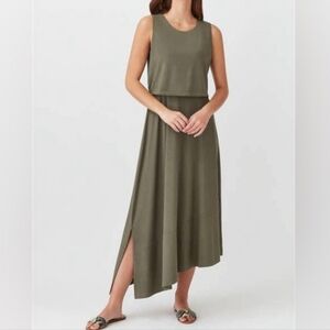 Cuyana Olive Green Sleeveless Layered Midi Dress